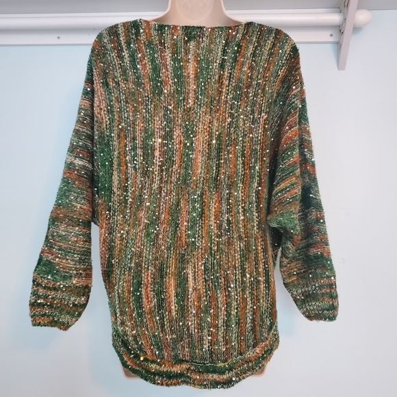 EUC Santoori Green & Tan Sequin Oversized Sweater - Picture 3 of 10